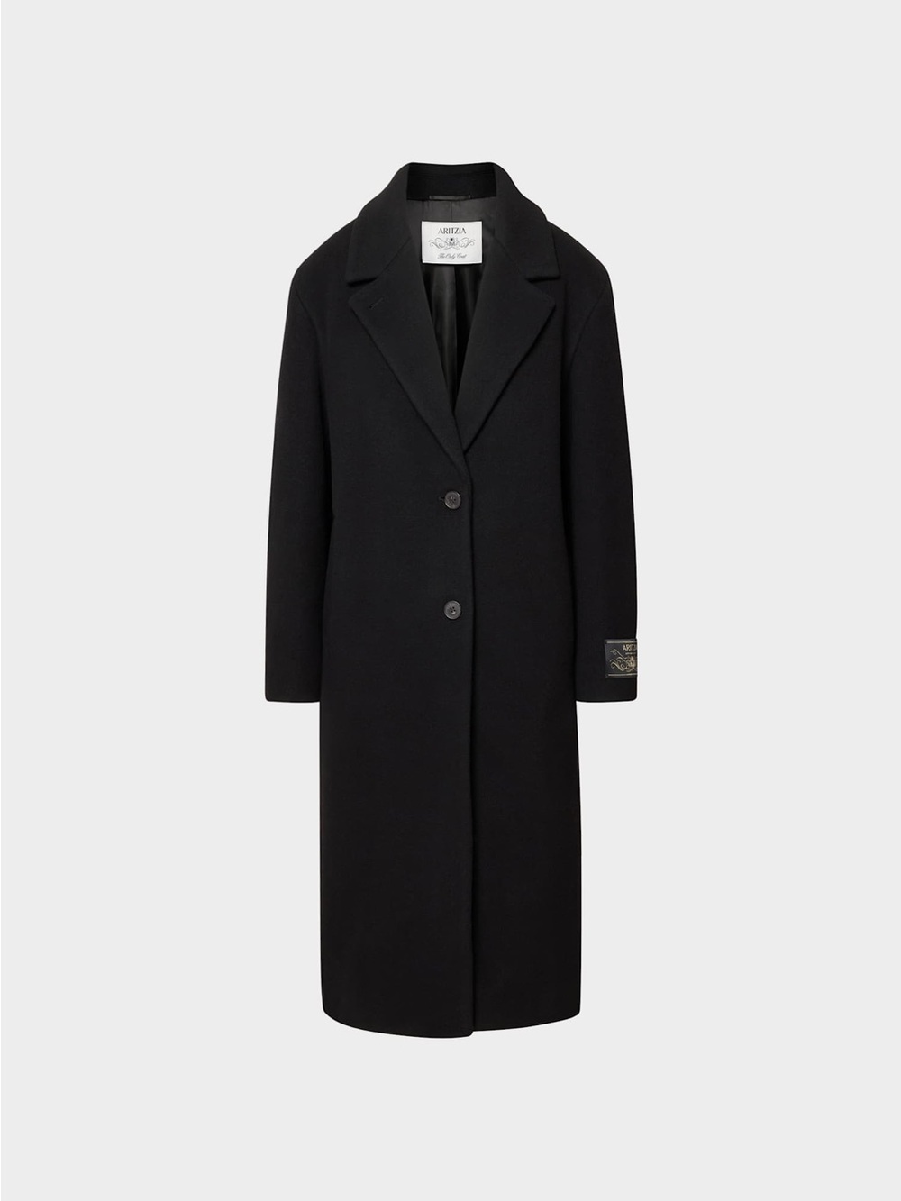 Aritzia Black Single-Breasted Long Coat